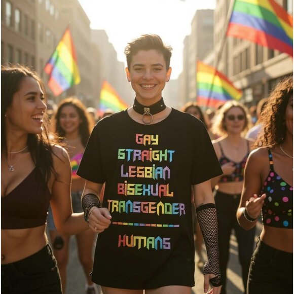 Human Nature Glitter Tee by Club Exx – Rainbow Pride Edition L - Picture 1 of 3